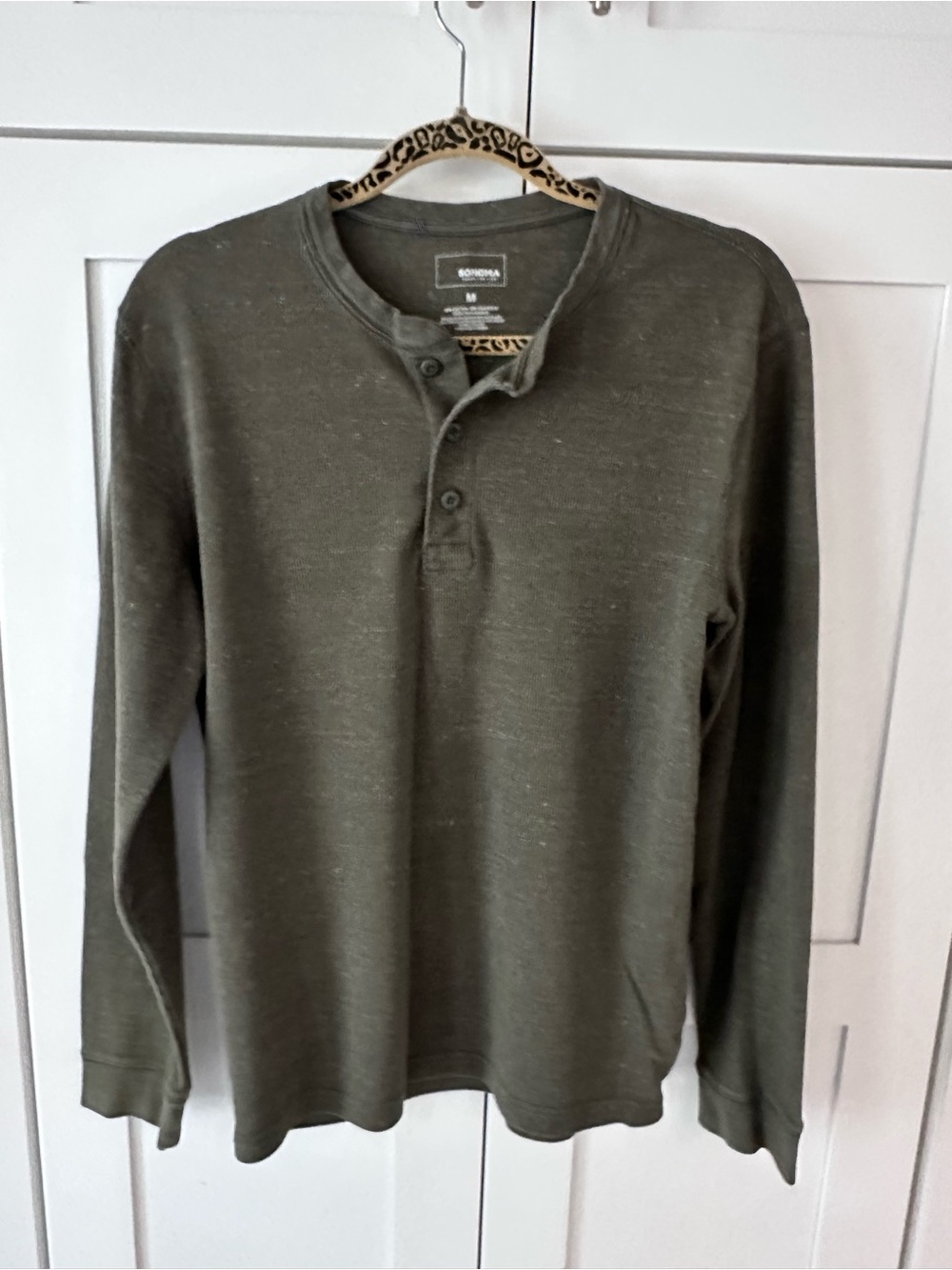 Sonoma Olive Green Long-Sleeve Henley Shirt M